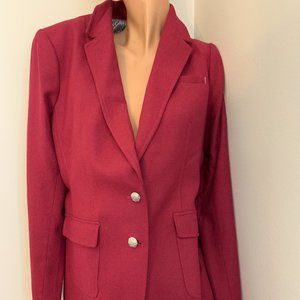 Banana Republic Rosy Red Wool Blend Blazer Women’s Size 12 Elbow Patches NWOT
